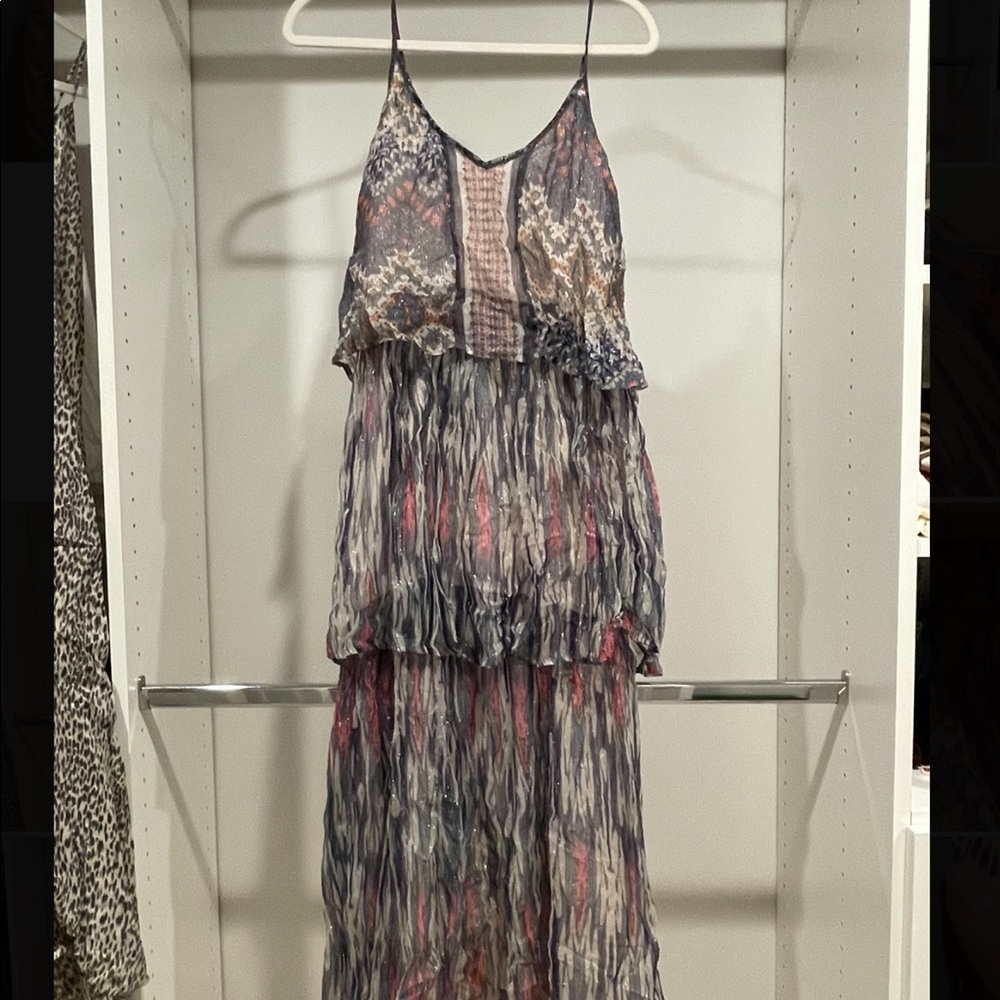 Anthropologie tiered metallic dress